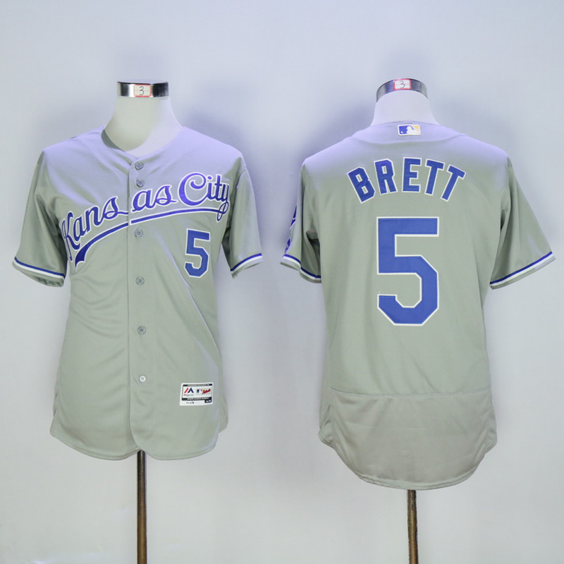 Men Kansas City Royals 5 Brett Grey Elite MLB Jerseys